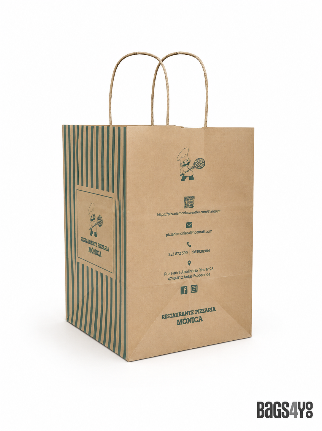 saco papel take away em papel kraft com pega torcida com impressão